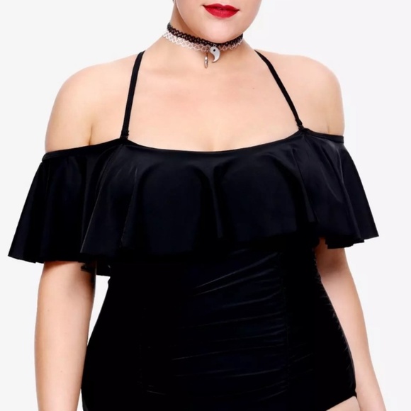 Hot topic Black Off The Shoulder Ruffle Swimsuit - Picture 1 of 5